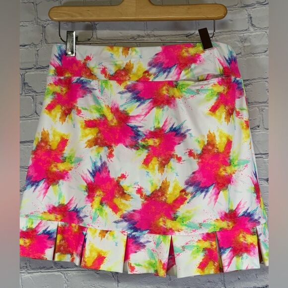 Tzu Tzu Pants - Tzu Tzu Samba Neon Splash Athletic Athleisure Preppy Pleated Sport Golf Skort M